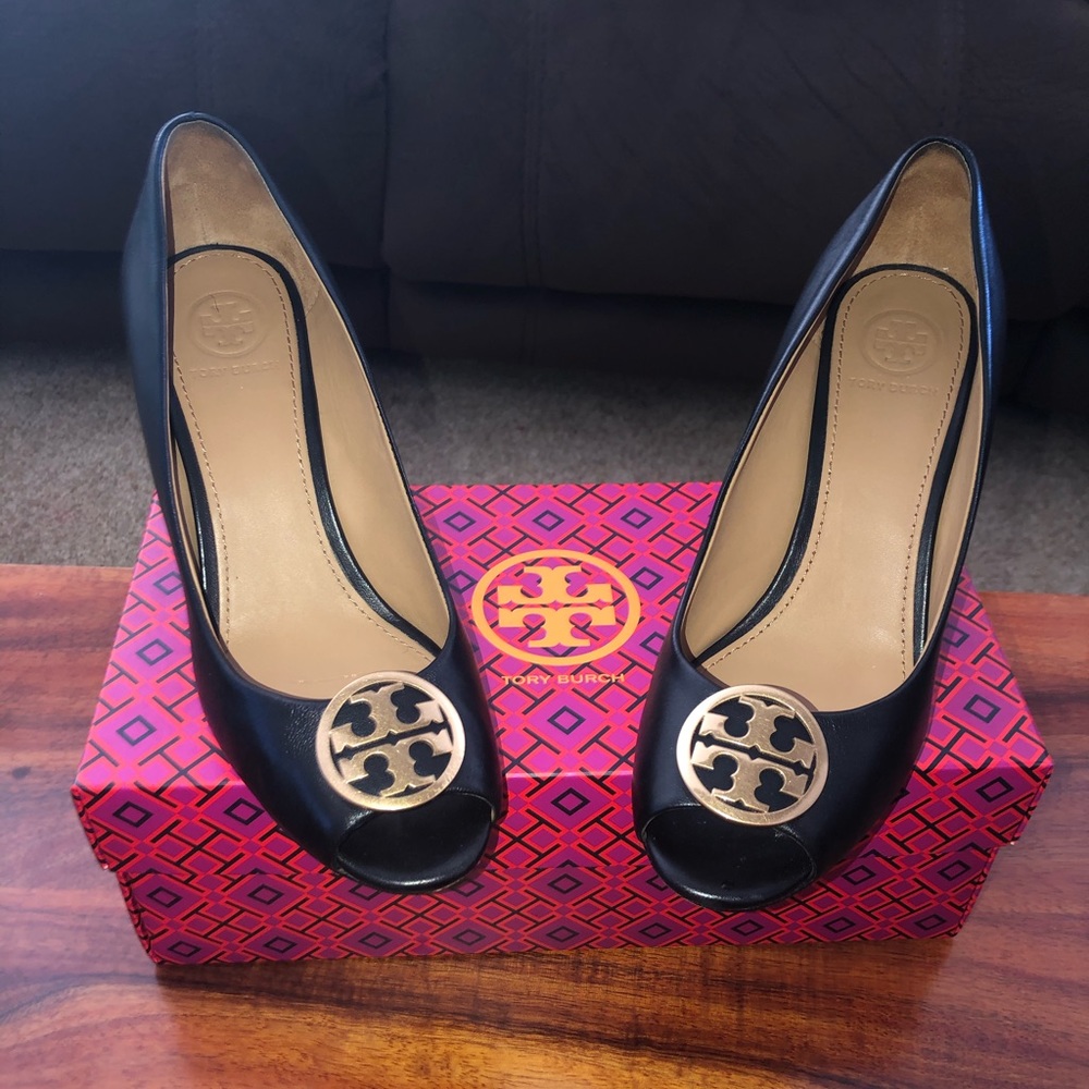 Tory Burch Peep Toe Wedge/Nappa Leather